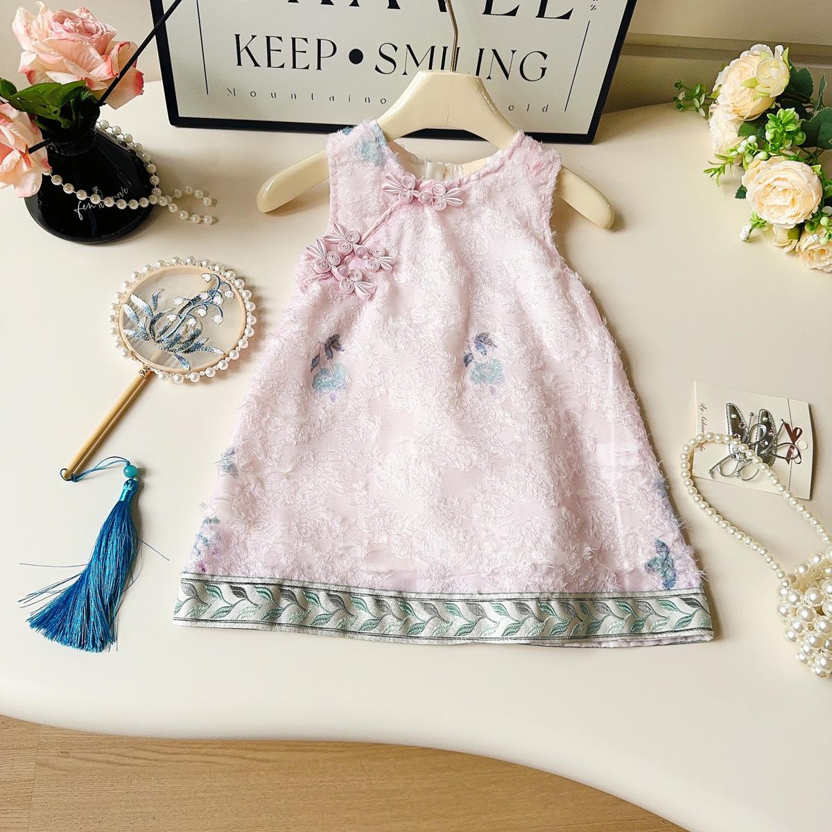 Летнее платье ханьфу без рукавов для девочек с пуговицами-лягушками Size 120