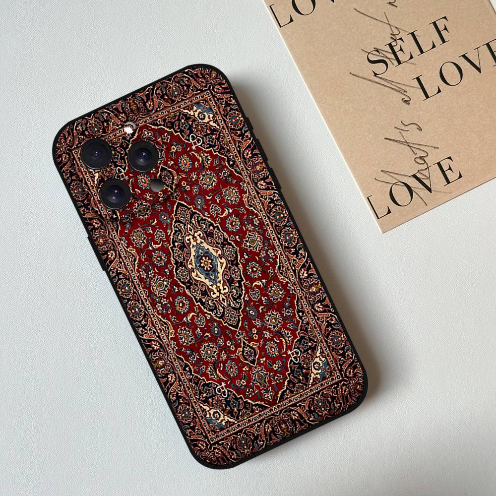 Custodia per Telefono con Motivo Floreale Tappeto Persiano Per iPhone 17 16 15 11 13 14 Pro Max X Xr Xs Max 12mini Cover Nera