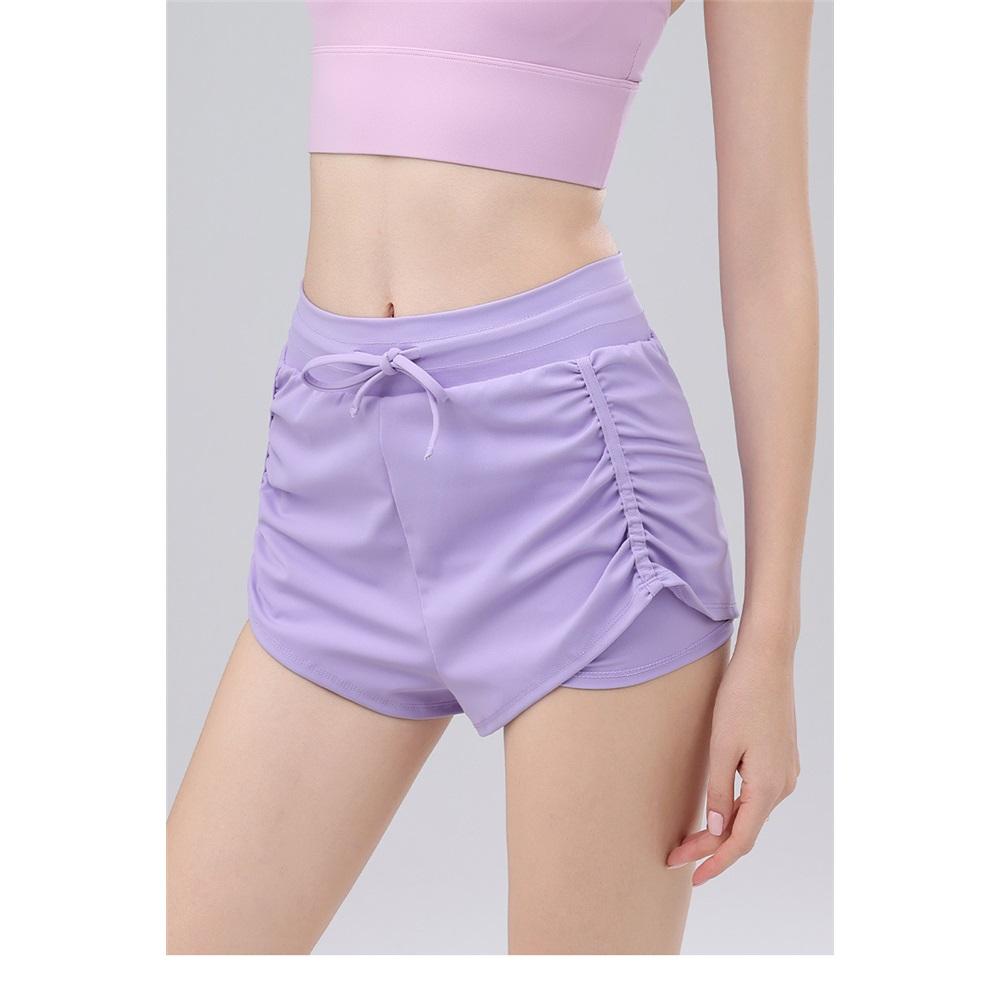 Summer High-waisted Pleated Drawstring Fake Two Pairs Of Casual Yoga Pants, Versatile Running And Sports, Anti-glare Training And Fitness Pants