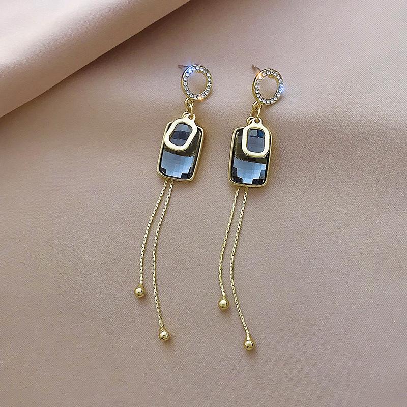 

South Korea s New Geometry Long Drop Crystal Earstring Fashion Temperament Simple Tassel Earrings Women s Zircon