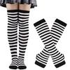 Lange über dem Knie Socken Damen Fäustlinge Armstulpen Handschuhe Set Gestreifte Oberschenkelhohe Strümpfe Damen Mädchen Rosa Schwarz Weiß Lolita