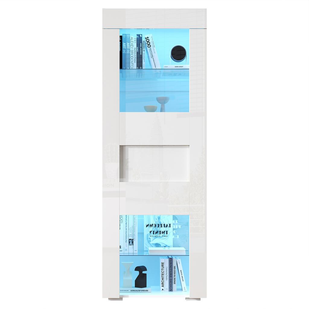 60*40*170cm Cabinet, Display Cabinet with Acrylic Door, High Gloss Storage Cabinet with LED Lighting, 2 Glass Shelves, Highboard, White