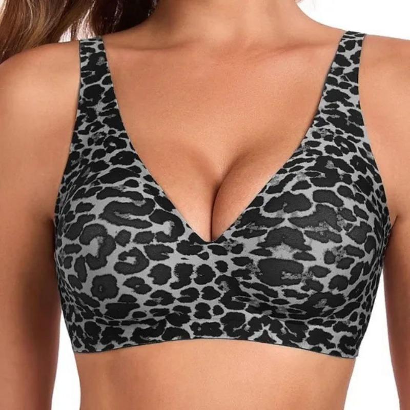 Plus Size Leopard Print Seamless Push Up Bra For Women