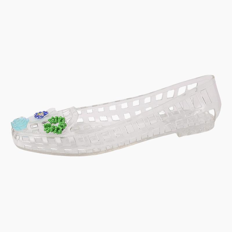 Fashion transparent crystal shoes new jelly shoes hollow single shoes women's 2025 summer casual sequins flower square head sandals