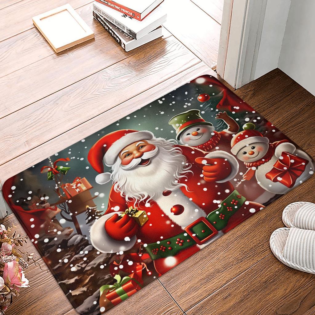Snowman Pattern Merry Christmas Doormat Non-Slip Entrance Kitchen Bath Door Floor Mat  Toilet Carpet Rug