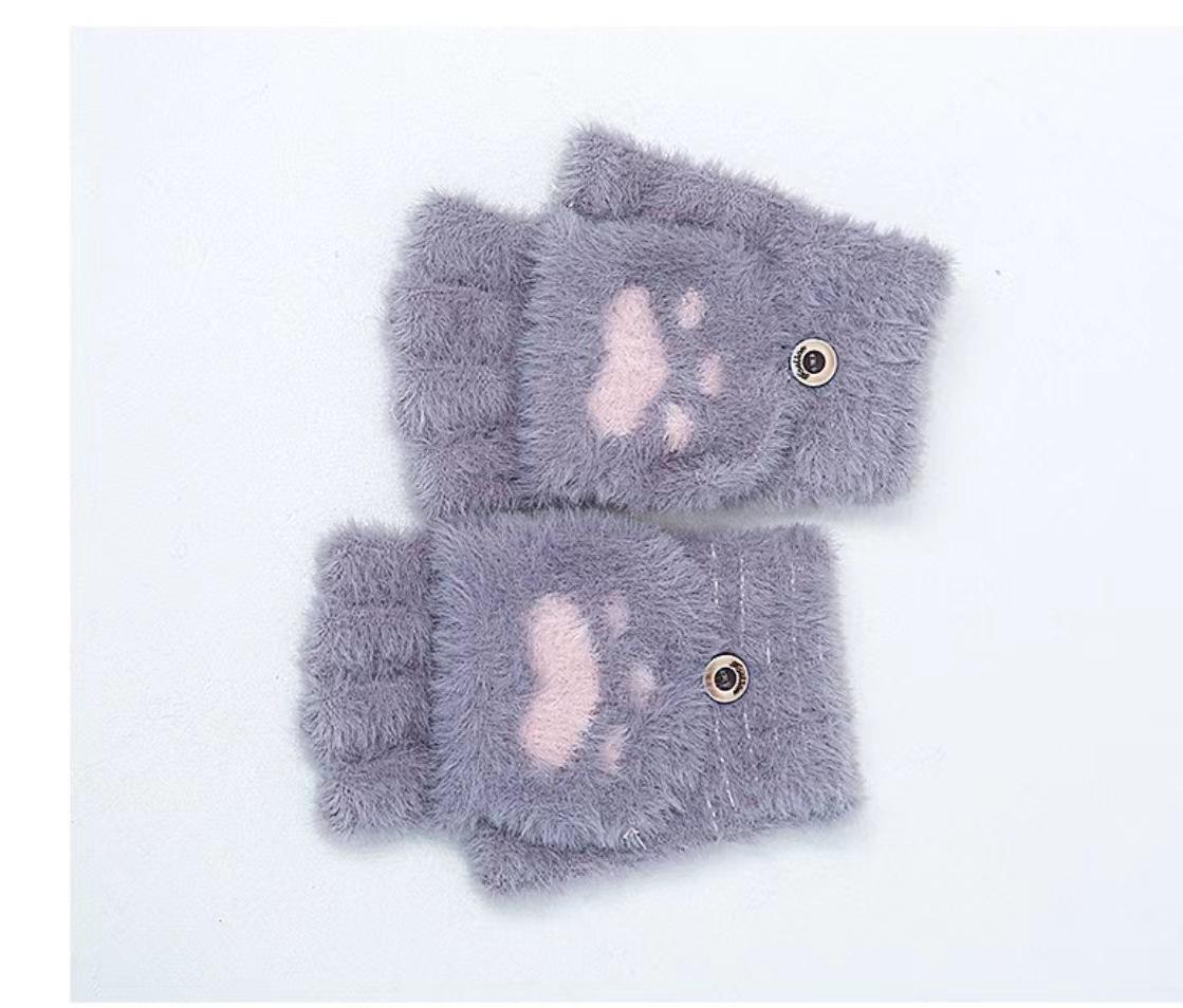 

Fingerless Gloves Cat Paw Design Reversible Thermal Mittens Flap Cover Cycling Gloves Elasticity Windproof Winter Women Gloves серый