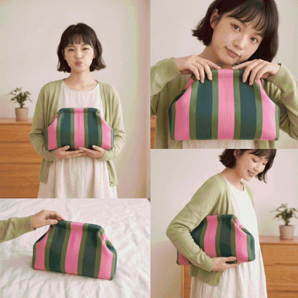 Hasp Closure Striped Bag Soft Texture Cloud Pouch Wrinkled Purse Knit Clutch Fashion Ladies