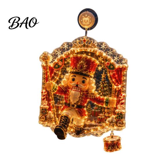 Christmas Tree Window Light Suction Cup Light, 7.8-Inch Double-Layer Warm LED Holiday Decor Battery Powered Hanging for Glass Windows, Doors Seasonal