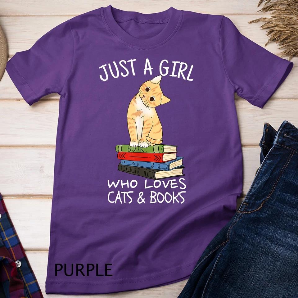 Just A Girl Who Loves Books And Cats - Funny Reading Unisex T-shirt 7 M