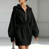 Women's Color Long Sleeve Zip Up Hoodie Dress with Waist
