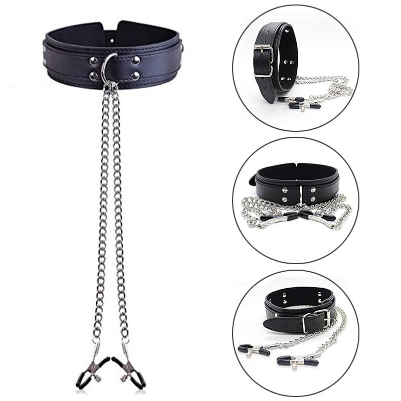 Leather Collar Nipple Clip For Women Alternative Fetish Play Toys Adjustable Bondage Accessories Sensual Stimulation Adult Products