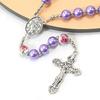 Nazareth Store Purple Pearl Bead Rosary FlowerMetal Necklace Beads Miracle Medal & Cross Rosary Unisex, 1.6" X 0.6" X 21.30", Zinc, No Gemstones.