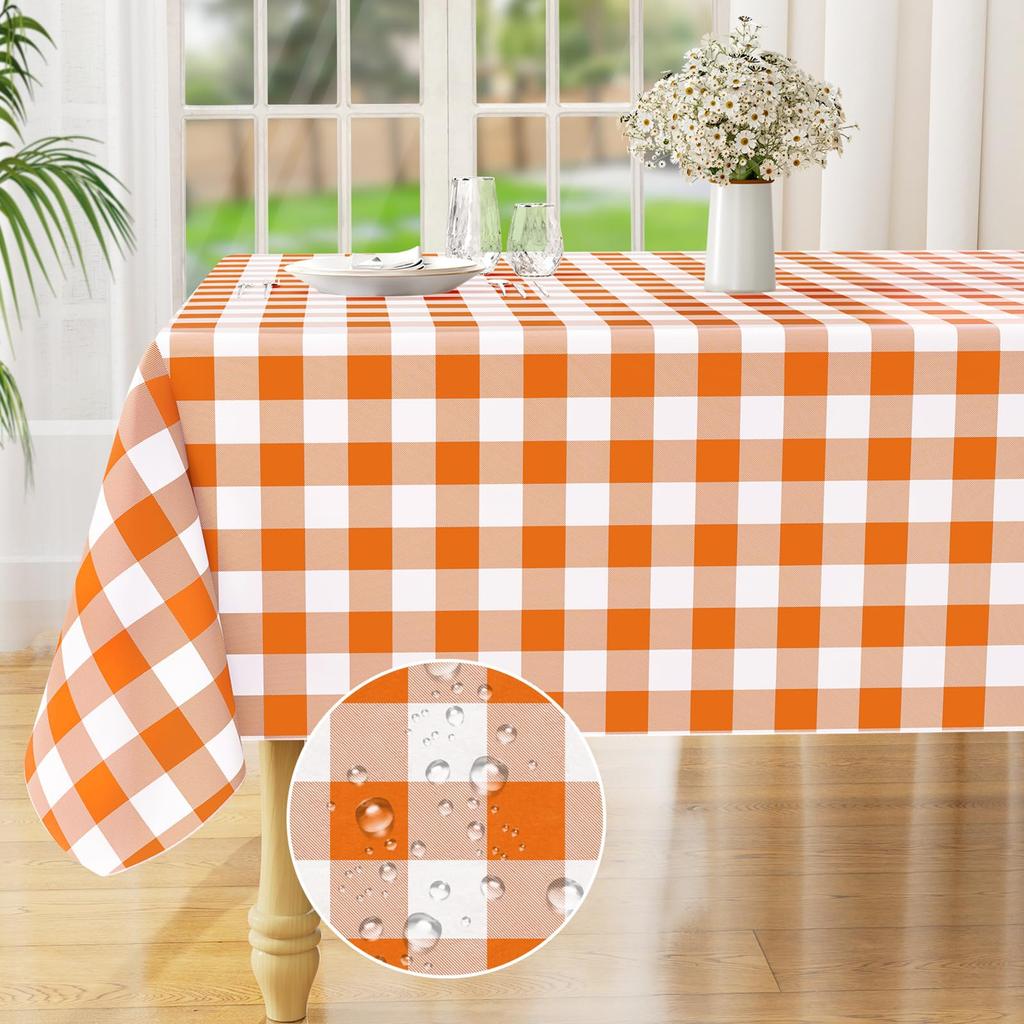 Olanly Rectangle Waterproof Vinyl Table Cloth Buffalo Flannel Backed Tablecloth Wipeable Plastic Table Cover For Easter Kitchen