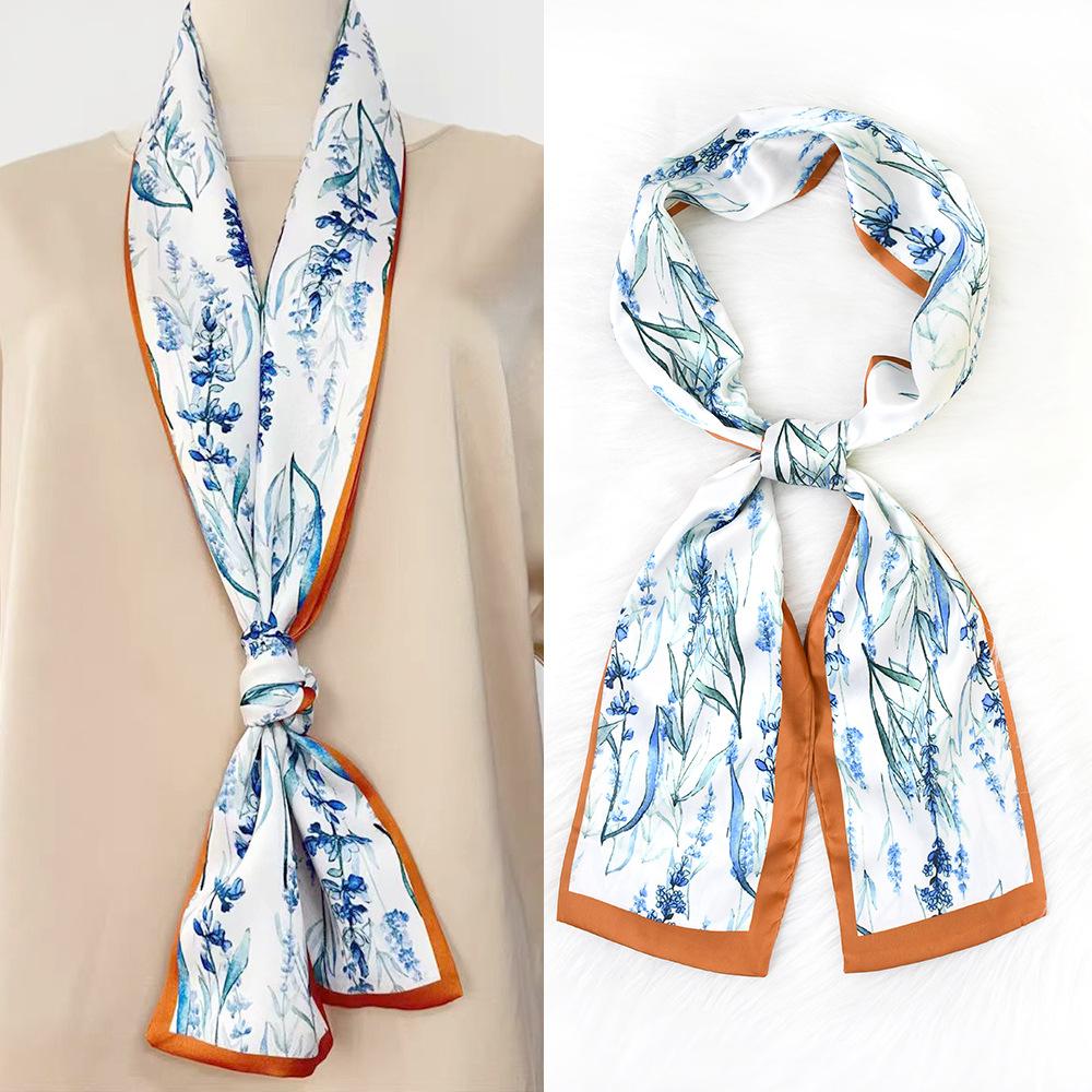 Ladies' Fashion Versatile Striped Carriage Irregular Satin Long Scarf Silk Scarf Premium Double Layer Narrow Long Scarf