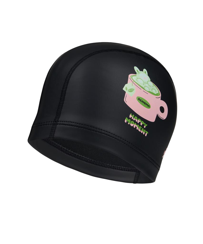 Lenomasuyeongbog Adult Supplies Happy Bunny Urethane Coated Swim Cap Black Ro-Rc2G012-Bk