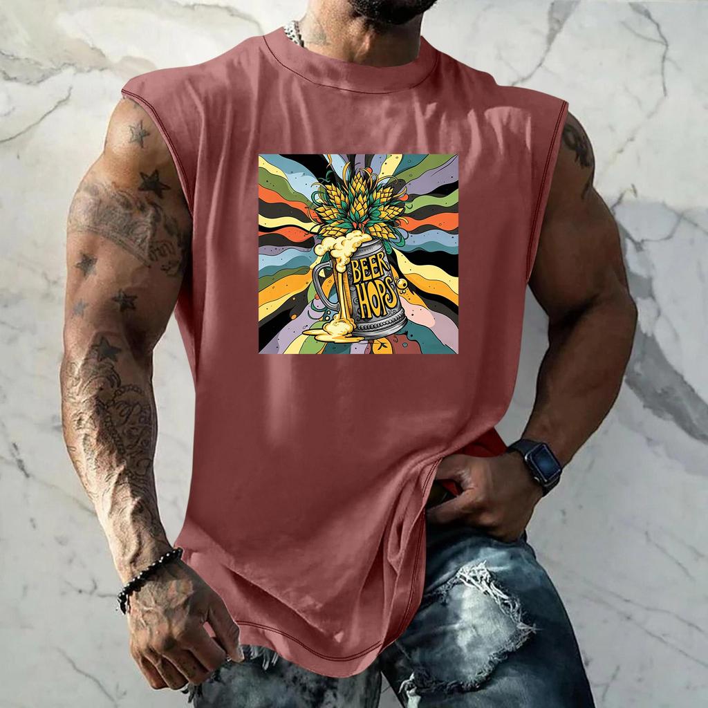 Men Sleeveless Tank Top Loose Fit Casual Streetwear Summer Beach Holiday Daily Wear Printed Graphic Muscle Shirt