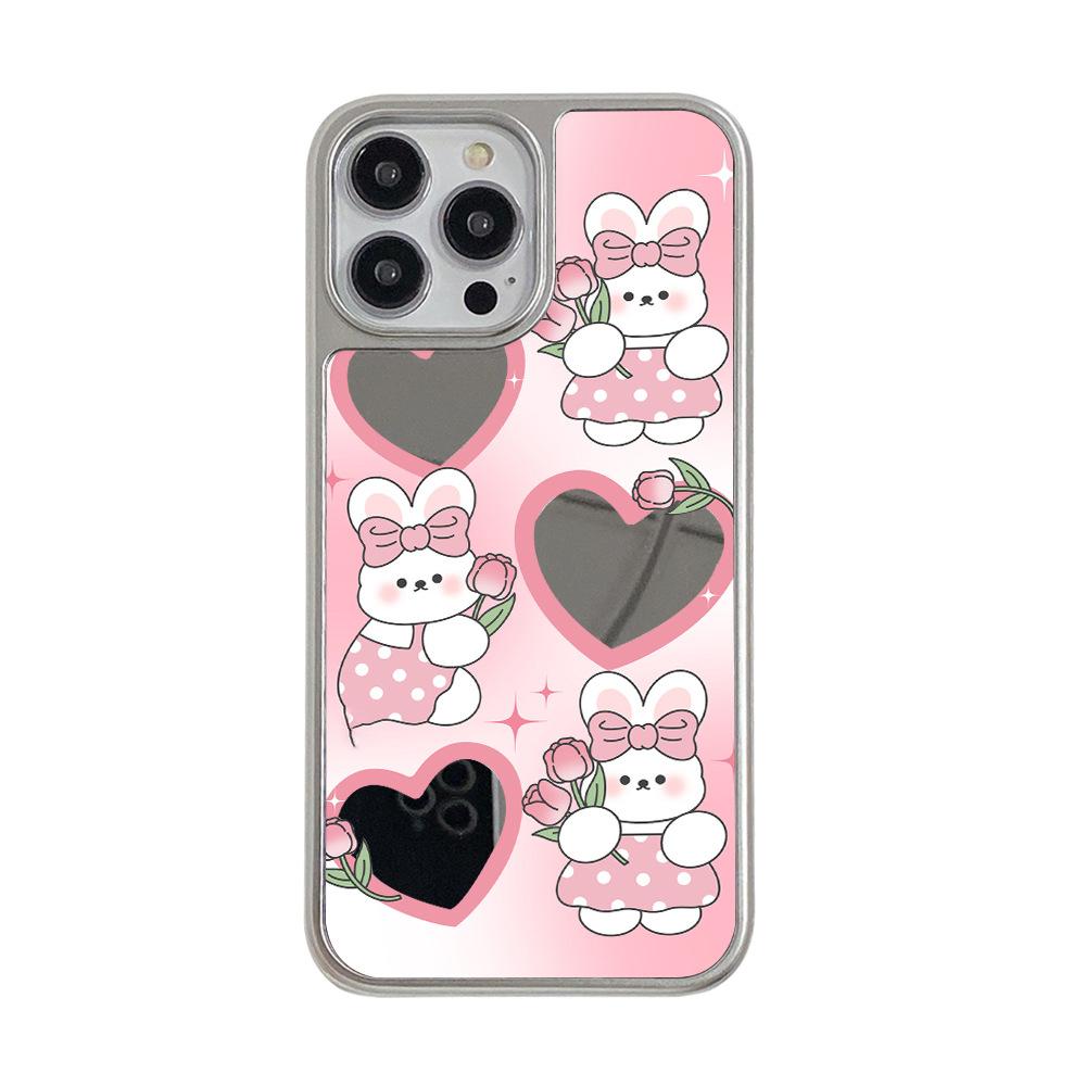 Summer with Mirror Mobile Phone Case Apple 17promax15 Pink Rabbit Love Makeup Mirror iPhone12 Electroplating Advanced