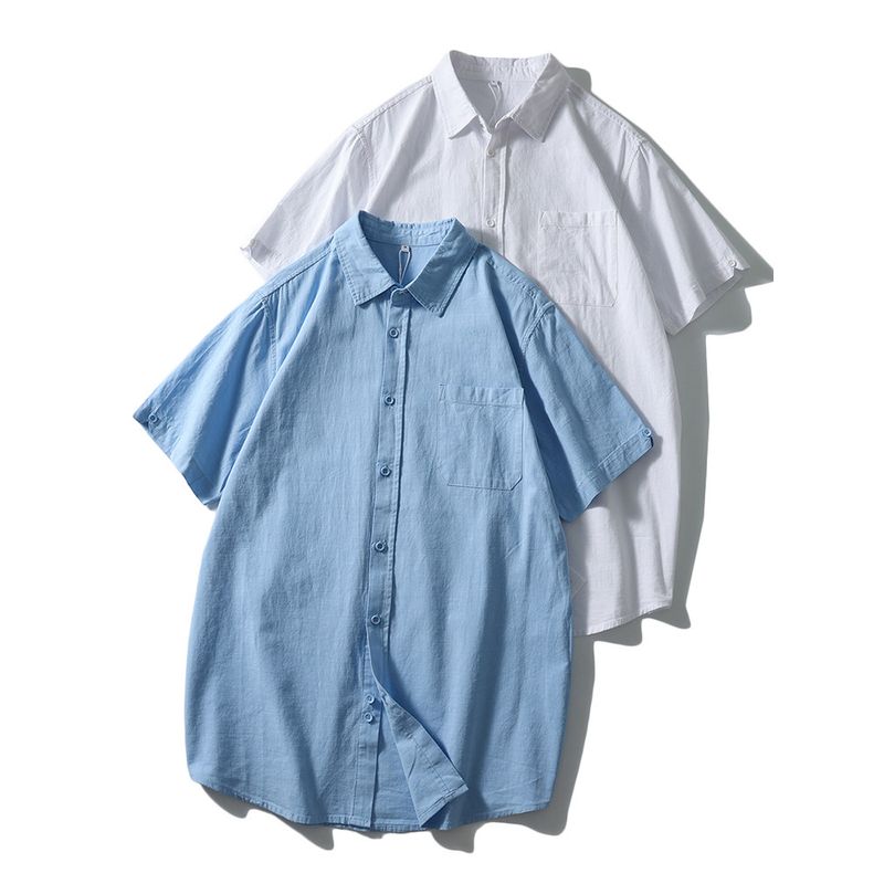 Old Money Style Linen Shirt Men's Short-Sleeved Summer Thin Loose Jacket Foreign Trade Men's Casual Cotton and Linen White Shirt