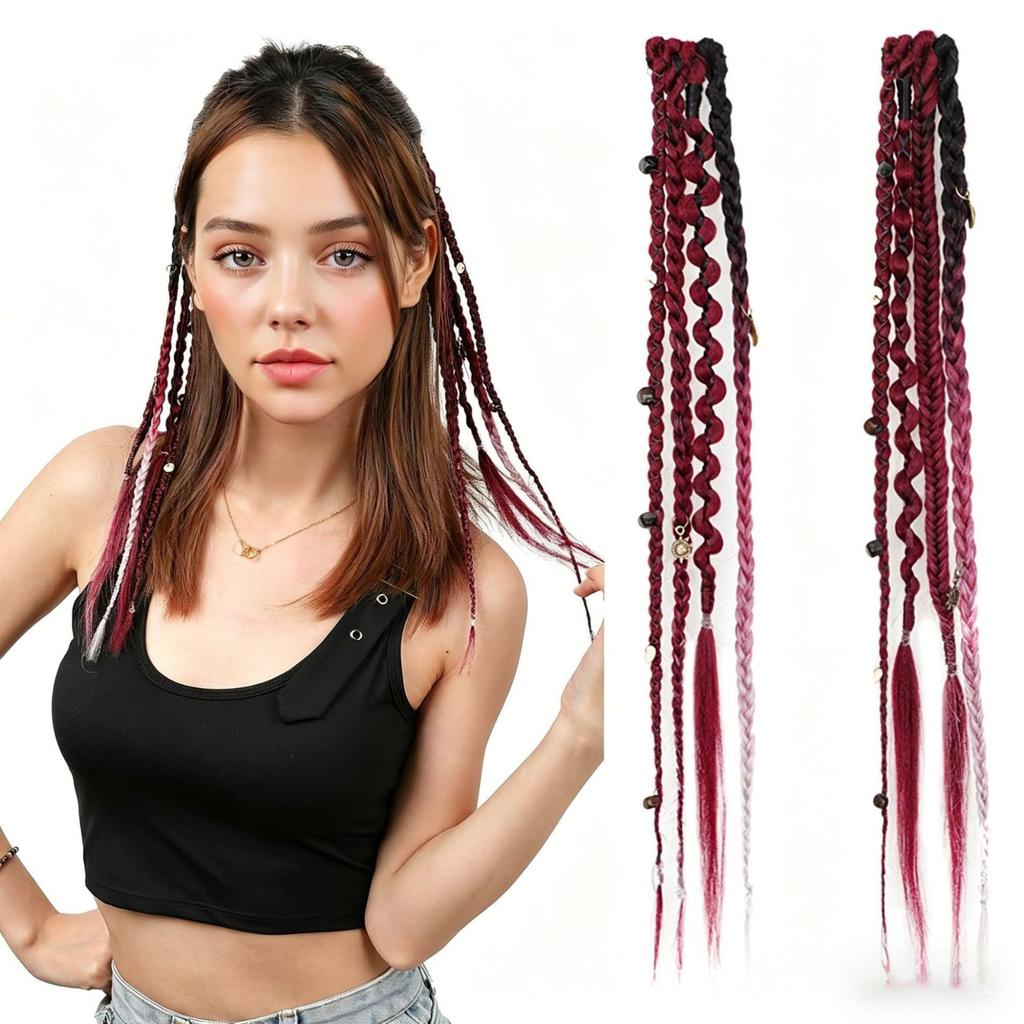 16 Inch Bohemian Long Braided Hair Clip In Extensions Synthetic Handmade Braided Hairpieces for Styling and Hair Decoration