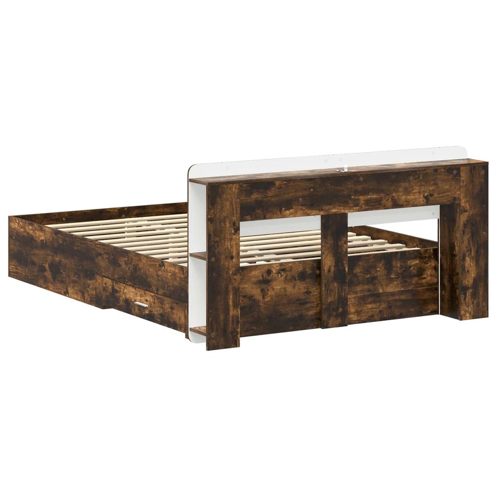 Bed Frame with Storage Space Smoked Oak 150 x 200 cm