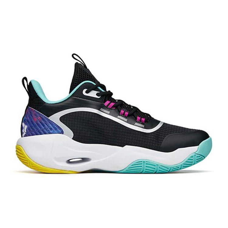 Anta Youth  Non-Slip Shock Absorbing Durable Mid-Top Basketball Shoes Kids Sneakers Black Silver Blue 312221111-3