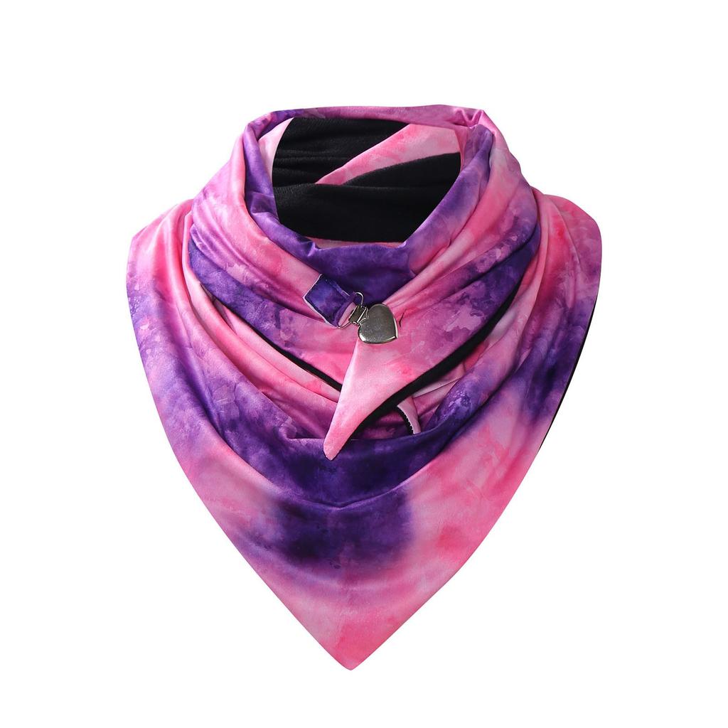 Winter Warm Windproof Tie-Dye Plaid Prints Double-Layer Buckle Scarf
