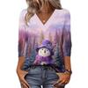 Women's Loose Comfortable Casual Fashion V-Neck Christmas Print 3/4 Sleeve Top