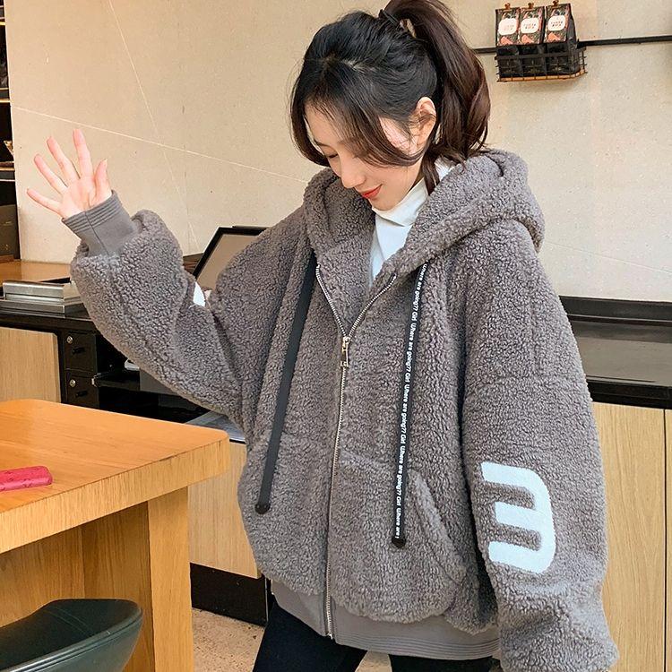 

WTEMPO Однотонные Толстые Теплые Пальто из Овечьей Шерсти Ветрозащитные Холодостойкие Осенне-Зимние Женские Больших Размеров Куртки из Поларфлиса XXL серый