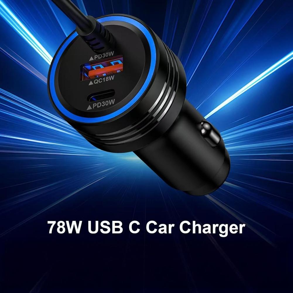 For Car Charger 78W USB C 3 Ports Fast Charging for For Car Motorcycle Boat RV Supports Multiple Device Connections