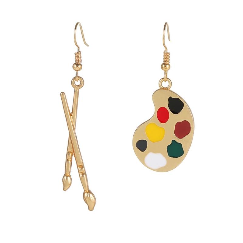 Artist Palette and Paintbrush Drop Earrings for Women, Polished Alloy French Hook Jewelry for Commute Styling