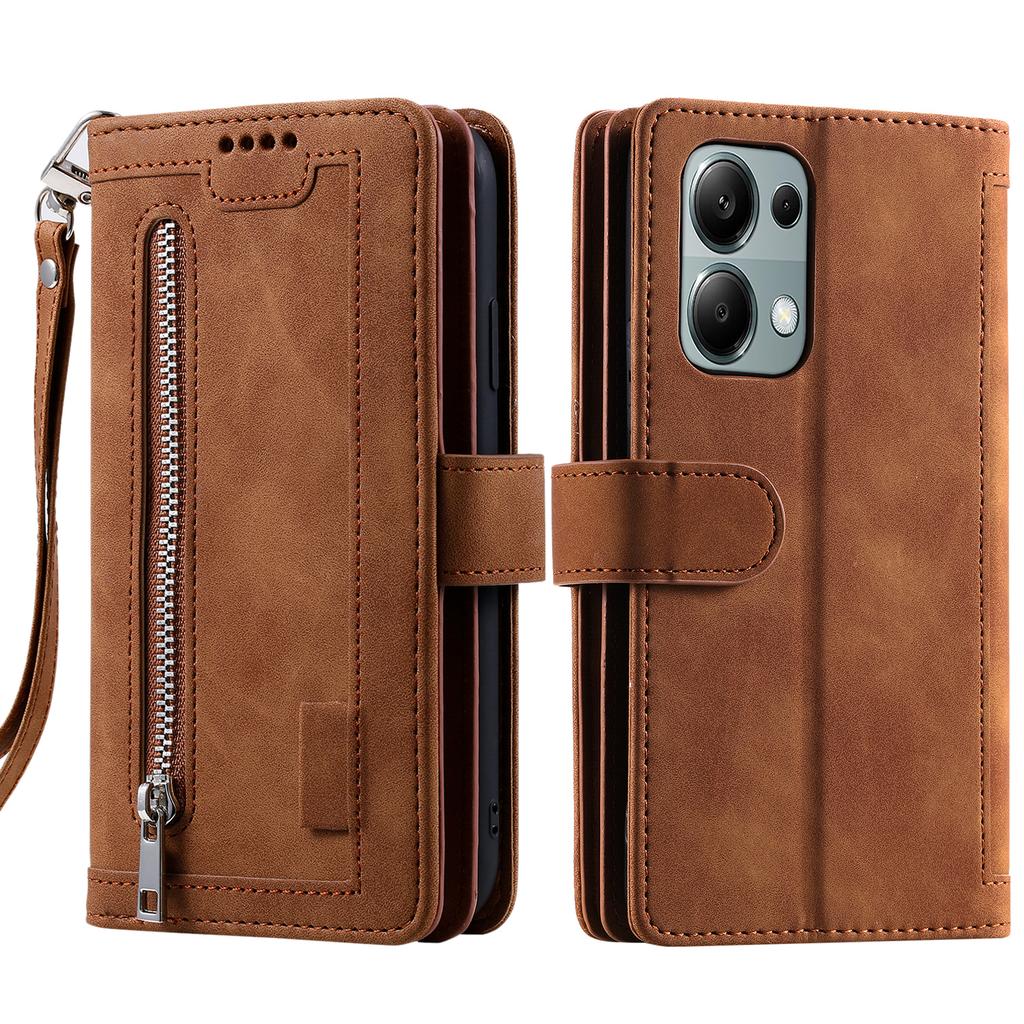 For Xiaomi Redmi Note 13 Pro 4G/Poco M6 Pro 4G Case Zipper Leather Cover with 9 Card Slots
