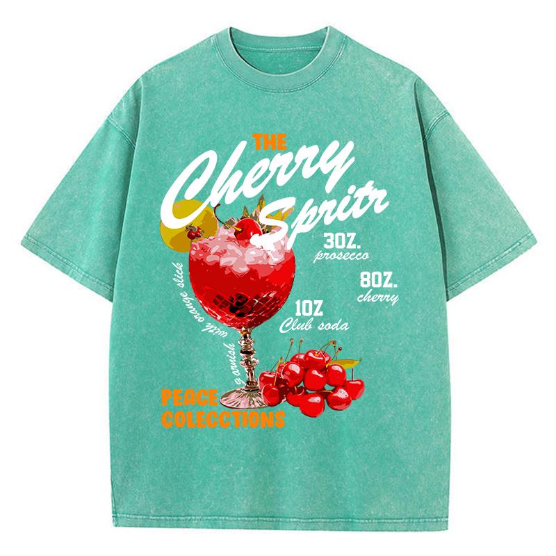 Vintage Womans Acid Wash TShirts The Cherry Sprits Printed Tops Oversize Comfortable Cotton Tee Shirts Casual Female Clothes
