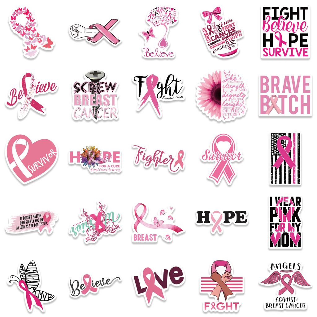 50 Cartoon Pink Ribbon Prevents Lactyl Disease Stickers Decorate Suitcase Notebook Waterproof and Removable Without Repeating