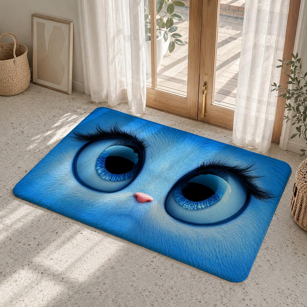 Cute Orange Eyes Design Floor Mat Flannel Rug Non Slip Absorbent Soft Washable For Entryway Hallway Bathroom Kitchen Decor
