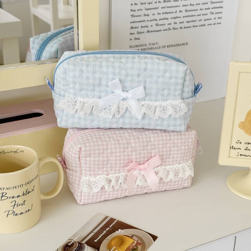 Cotton Girls Sweetheart Lace Storage Bag For Daily Use