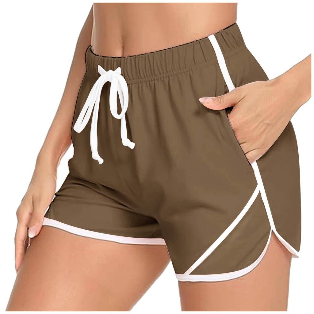 Laufshorts für Damen Sommer Casual Workout Fitnessstudio Yoga Sportlich Einfarbig Shorts mit Taschen