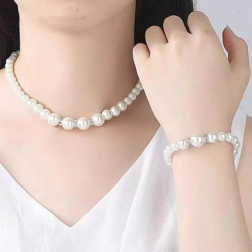 4Pcs/Set Long Necklace Simulated Pearl Jewelry Set Bridal Wedding Jewelry Jewelry Gift