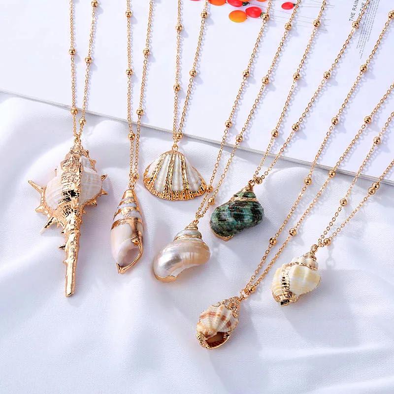Conch Pendant Necklace for Women  Female Cowrie Summer Party Gift Zircon