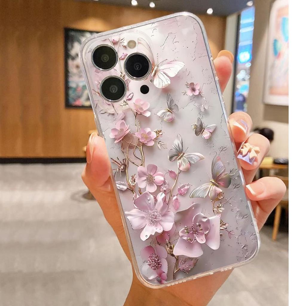 Floral Butterfly Anti-Drop Transparent Case for iPhone 14-17 Pro Max