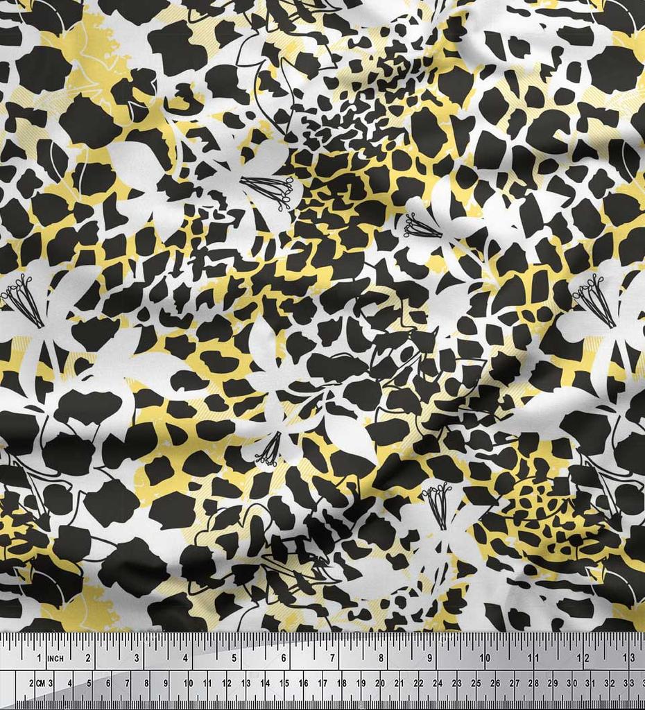 Soimoi Purple Japan Crepe Satin Fabric Leopard Animal Skin Printed Fabric 1 Metre 42 Inch