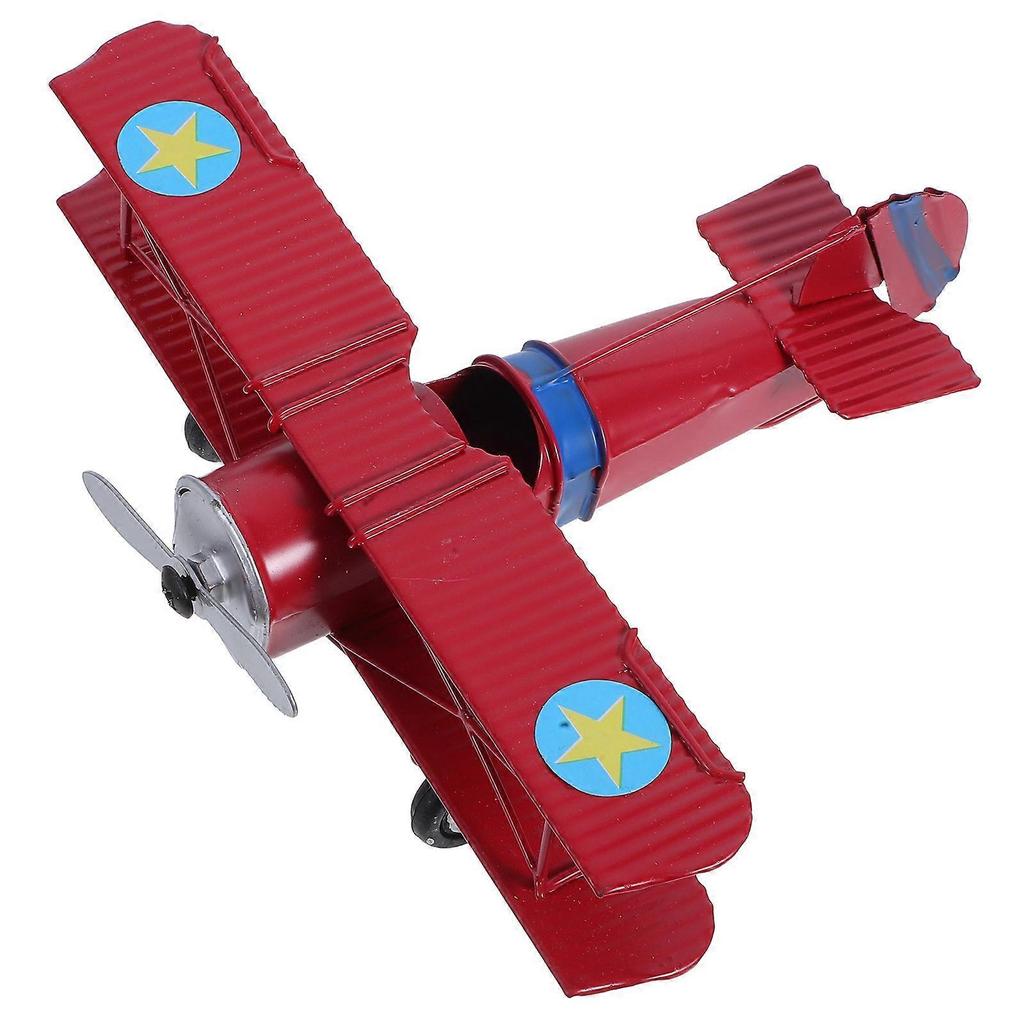 Biplane Shape Educational Toy Retro Metal Simulation Aircraft Model For Children's Toy 1Set