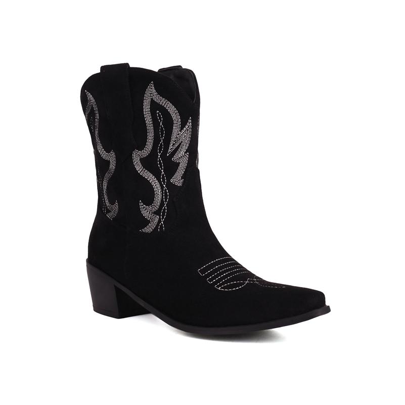 

Женские ковбойские полусапоги до щиколотки с квадратным носком на толстом среднем каблуке и вышивкой в ​​стиле вестерн, ковбойские ботинки, женская модная обувь, зимняя обувь 46 34 чёрный