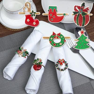 Weihnachts-Serviettenringe Halter Weihnachten Zuhause Tischdeko Metall-Servietten Schnalle für Weihnachtsessen Hochzeit Thanksgiving Geschirr