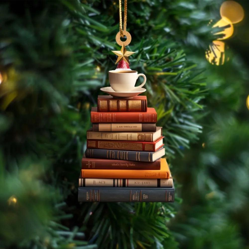 2d Acrylic Flat Printing Books Pendant Home Tree Window Hanging Decor Gift For Book Lovers Creative Book Christmas Tree Ornament