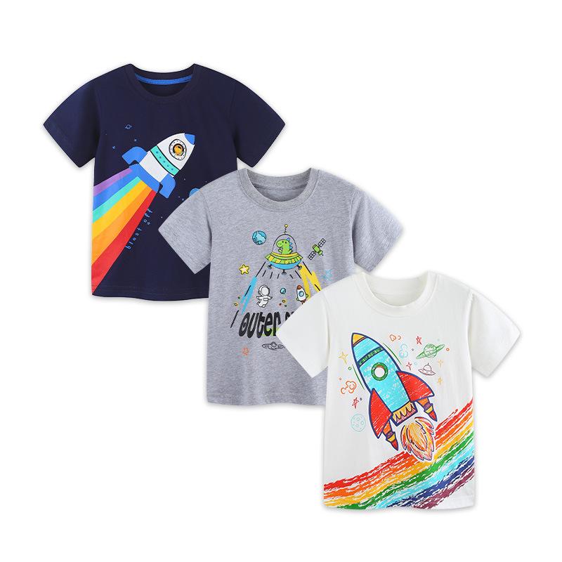 Summer 2026 Boys Cartoon Print T-Shirt - European & American Style, Short Sleeve Knit Cotton 6 Years (120cm)