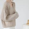 Sweater Pullovers Tops Women Long Sleeves Autumn Oversized Hollow-out V-Neck Loose Long Sleeve Pullover Tops