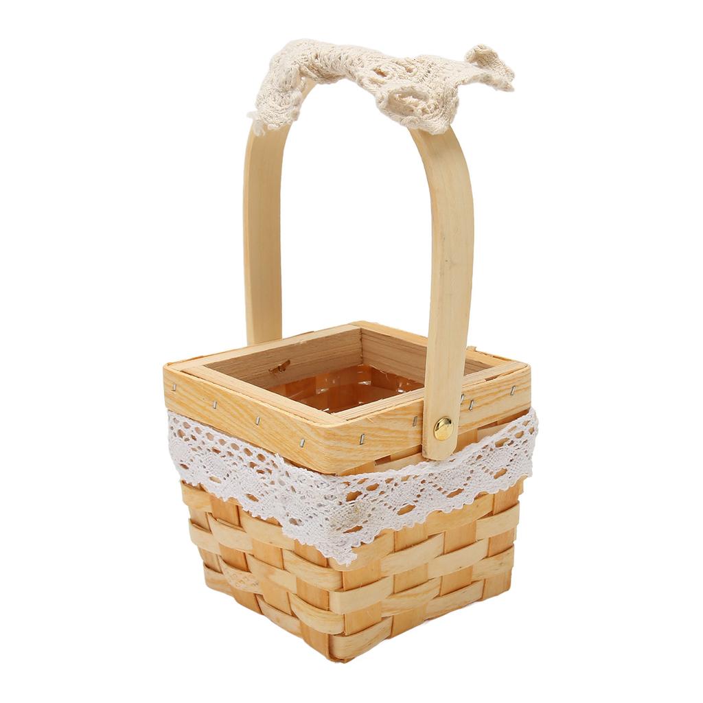 Woven Flower Hand Baskets with Handle Plastic Layer DIY Bow Decoration Weddings Rattan Basket for Office Fruit Store