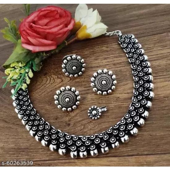 

Ожерелье-чокер из окисленного серебра с серьгами Комплект украшений для женщин и девочек