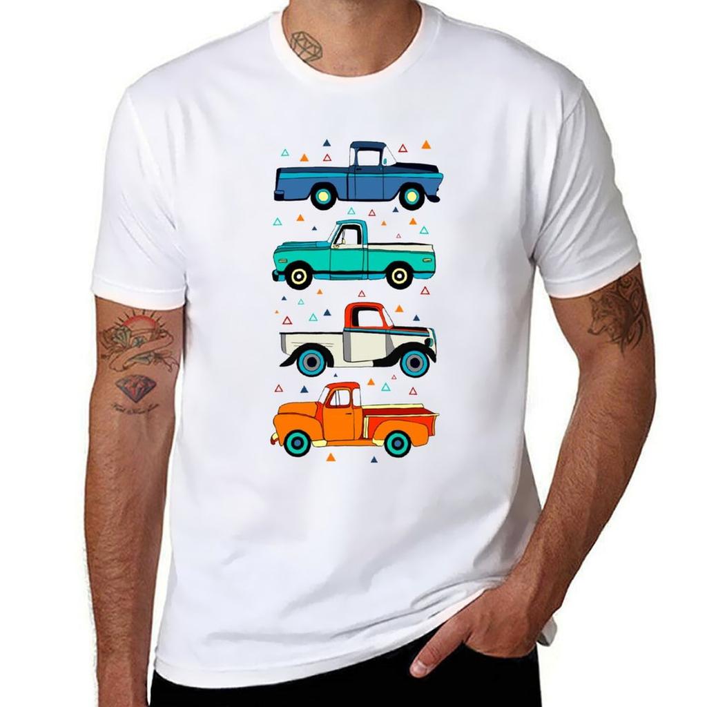 Bright Vintage Trucks Tshirt Basic Plain Tee For Spring And Summer