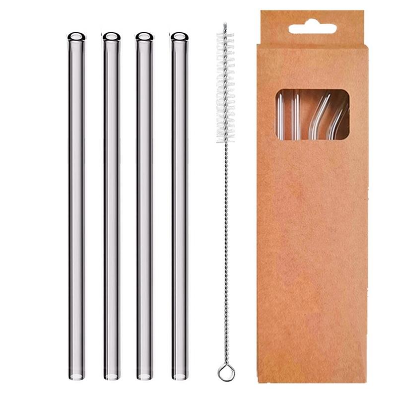 4 Pcs Reusable Glass Straws 8mm Straight Bent Glass Drinking Straws Eco Friendly Cocktail Straws for Beverages Milk Coffee